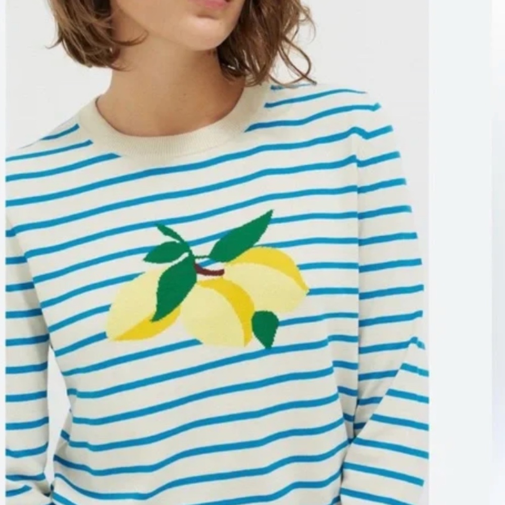 NWT 100% cotton Stripe Sweater - Cream / Turquoise (M)